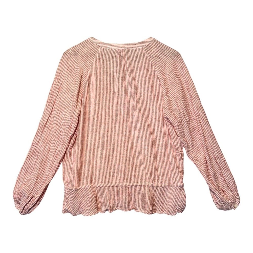 Rails Womens Marti Top L Red Stripe Long Sleeve Linen Blend Split Neck‎ Casual - Picture 5 of 8